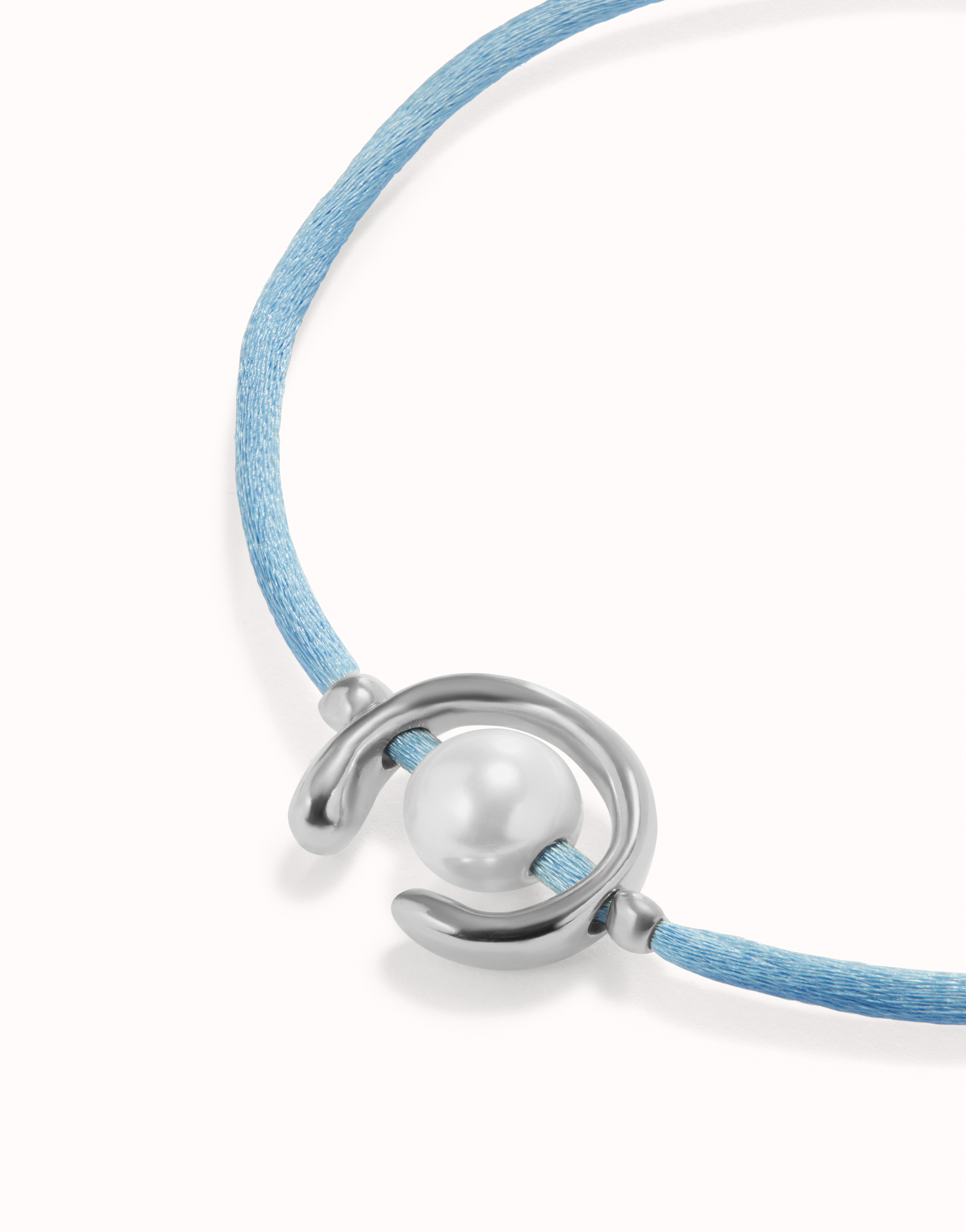 Pulsera de hilo azul con perla shell fornitura bañada en plata de ley., Plateado, large image number null